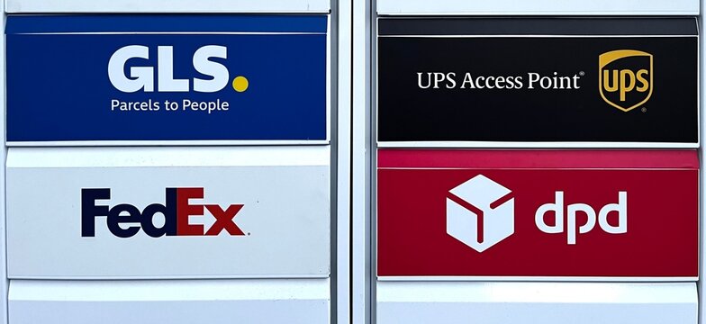 Germany, Paderborn, Mai 09. 2026, parcel station for many 24/7 parcel services, including GLS, UPS, DPD, and FedEx