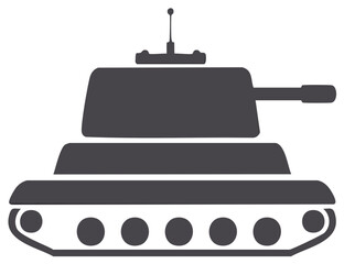 Naklejka premium Simple grey military tank icon illustration with a prominent turret cannon and heavy tracks