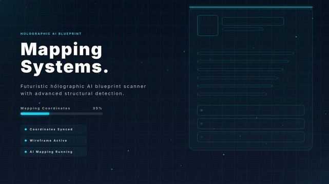 Futuristic Holographic AI Blueprint Mapping System Data Scan