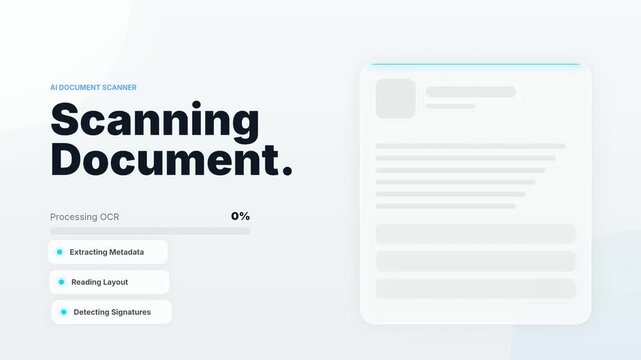 AI Document Scanner Processing OCR and Data Extraction Animation