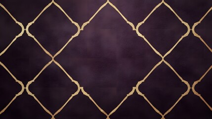 Fototapeta premium An elegant dark purple background featuring a repeating geometric gold lattice pattern creating a luxurious and sophisticated decorative backdrop
