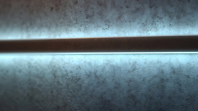 A cool toned textured wall backdrop featuring a contrasting horizontally illuminated metallic bar that defines modern industrial design