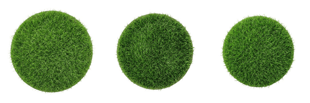 Green artificial grass turf round circle mat patch lawn field nature texture garden floor