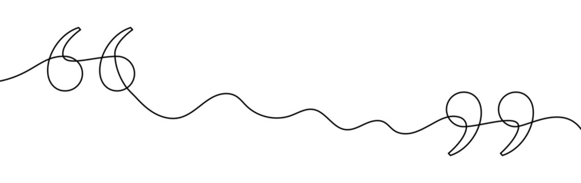 Quotation marks in one line art style. Minimalist graphic object made in black color as a continuous line. Vector illustration for quote design.
