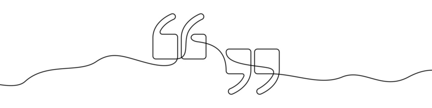 Quotation marks in one line art style. Minimalist graphic object made in black color as a continuous line. Vector illustration for quote design.