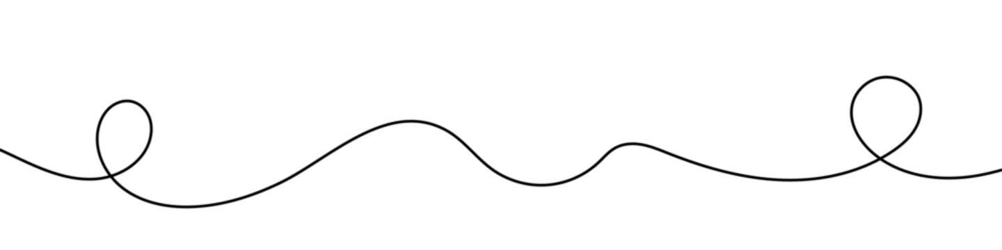 Abstract line in line art style. Minimalist object made in black color as a continuous wavy line with loops. Vector illustration for design.