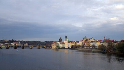 Fototapeta premium Prague, Czech Republic. Charles Bridge (Czech: Karlův most) is a medieval stone arch bridge that crosses the Vltava river. Its construction started in 1357.