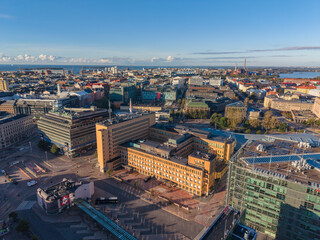 Obraz premium Aerial drone photo of the city center area in Helsinki, Finland