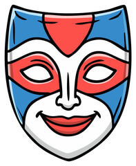 Obraz premium Colorful red white and blue smiling superhero or luchador mask cartoon illustration