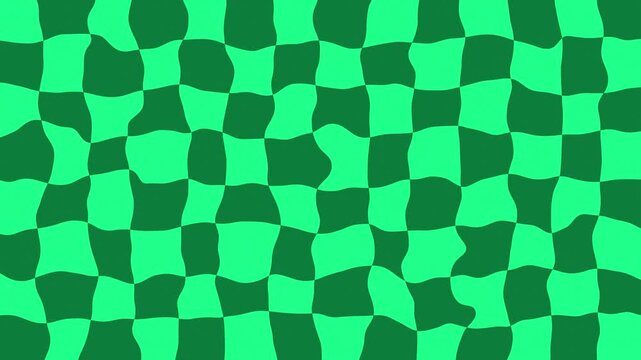 Animated background in green checkered , smooth distortion of the shape of the squares.
