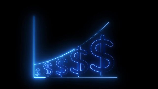 Growing neon dollar sign graph with upward trend money finance growth business economy money finance growth business economy, money values upgrade.