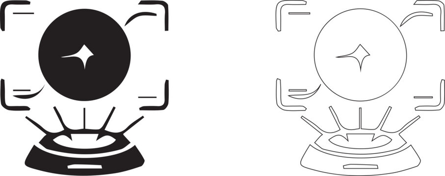 Radar Sensor Icon with Signal Waves and Detection Technology Black and White Vector Illustration