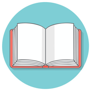 Open Book Icon with Blank Pages and Red Cover on Blue Background Circle