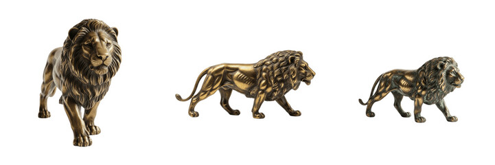 Golden lion statue majestic wild animal sculpture strength power king bronze metallic luxury figure © kulan