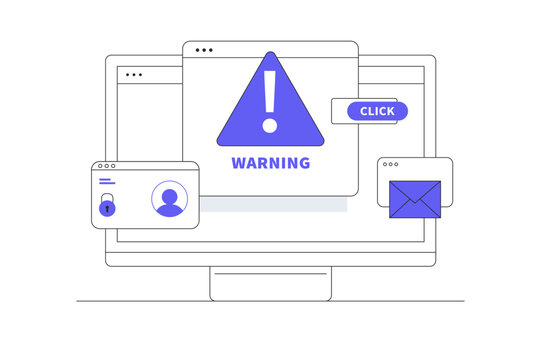 Adware malware unwanted ads and security threats. Malicious software, cyber risk, and internet protection. Flat Cartoon Vector Illustration, icon Stylish abstract design landing page web