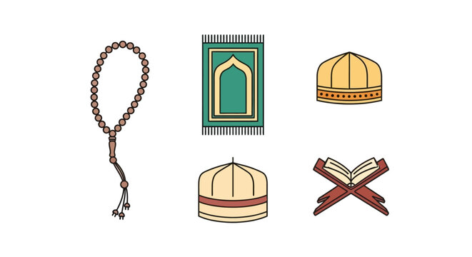 Islamic prayer beads and caps.