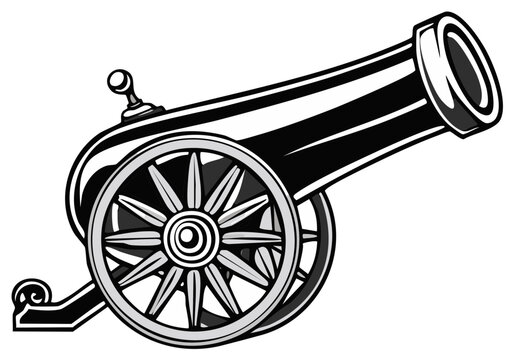 Vintage Cannon on Wheels, Military Weaponry, Historical Artillery
