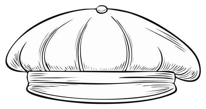Vintage newsboy cap black and white line art illustration