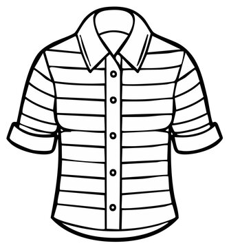 Classic striped button-up shirt with rolled sleeves and collar artistic line drawing illustration