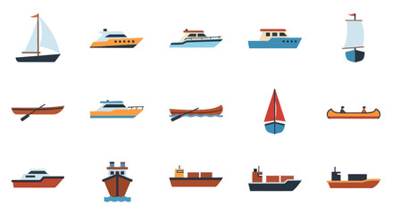 Sailboat, Yacht, Cargo Ship, and Canoe Collection - Water Transport Icons © INFAYUFA
