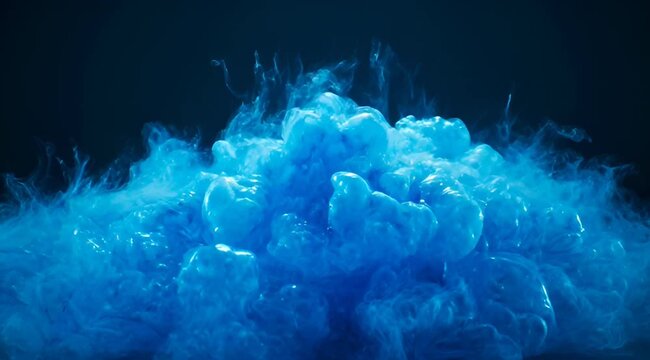 Blue Ink Cloud Blooms in Slow Motion Against Black with Gentle Light