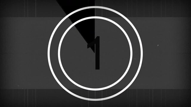 Classic 5-Second Film Countdown with Transparent Background. Retro Old Movie Intro Featuring Grain, Flicker & Scratches. 4K Alpha Channel Preloader Animation with Transparent Background.