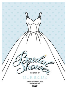 Bridal shower invitation card with wedding dress illustration