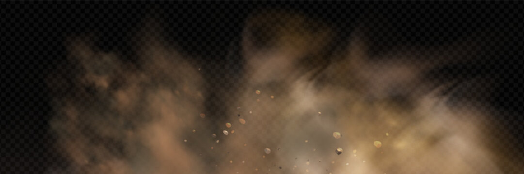 Flying desert dust smoke cloud particle background effect.