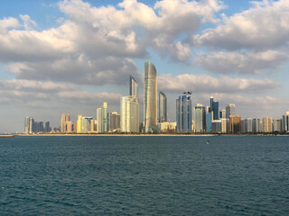 Fototapeta premium Abu-Dhabi city sea view at sunset