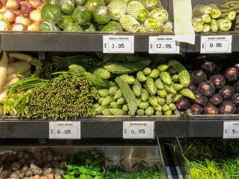 Vegetables on supermarket shelve