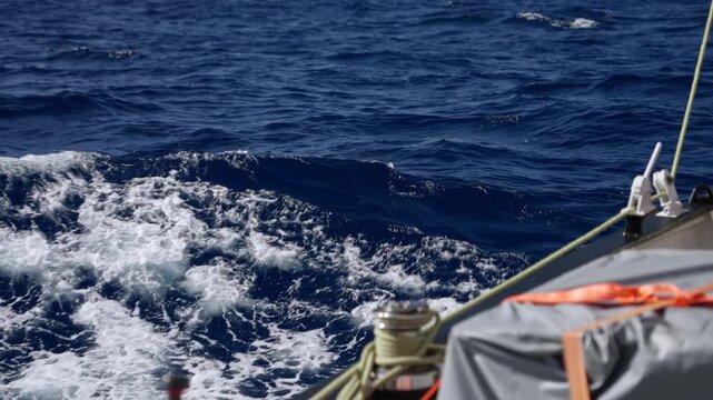 Wave Breaking Along Sailing Ship in Open Ocean