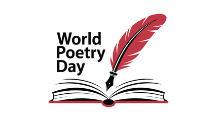 Red and black feather pen with inkwell and poetry day text © bddesigner15