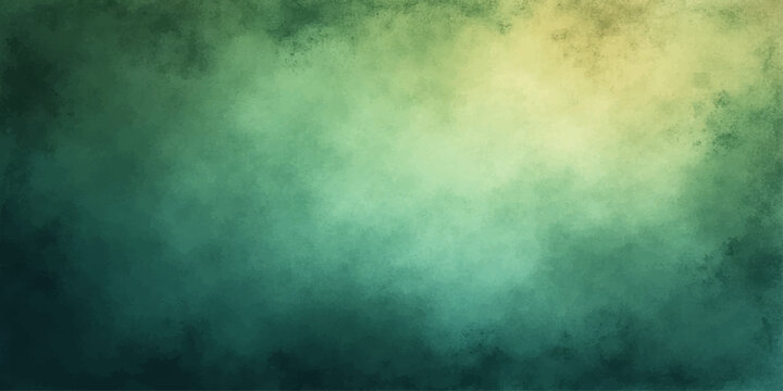 Abstract green grunge background with dark blue smoke and mist texture against a stormy sky backdrop