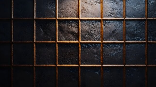 Dramatic close up of a dark geometric patterned background featuring intersecting lines and highly textured architectural material