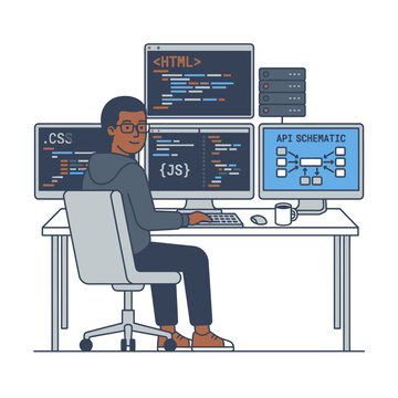 Developer Coding Web Design at His Desk
