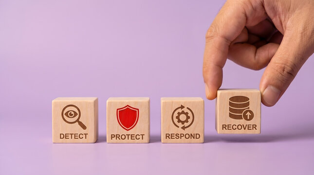 A systematic approach to robust data security with a four-stage process featuring detect, protect, respond, and recover strategies for comprehensive cyber defense
