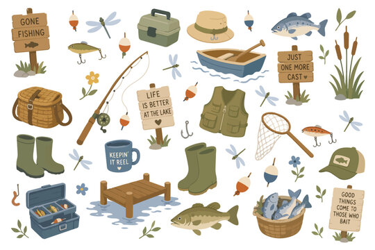 Fishing Fish Marine Pattern Ocean Lake Hobby Marina Bait Fishing Pole Cast Sport Lure Net Dock Fishes Tackle Box Bobber Fishing Line Vector Print