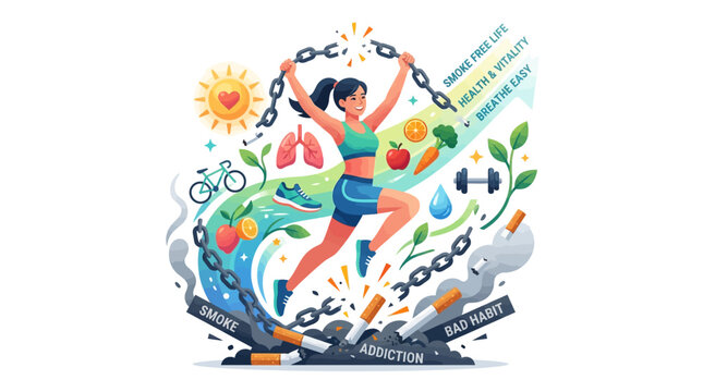 Woman Breaking Free in Dynamic Illustration of Fitness and Wellness