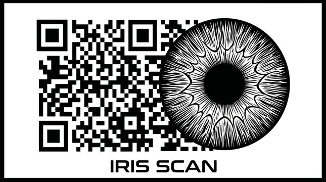 Iris Scan & QR Code Biometric Icon - Advanced Security Authentication, Eye Recognition, Digital Identity Verification Vector Icon