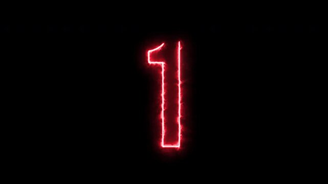Modern red neon patronus 5 to 1 second digital countdown timer in 4K with alpha channel and transparent background.