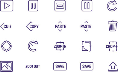 Obraz premium Comprehensive Multimedia Player and Video Editing Line Icon Set