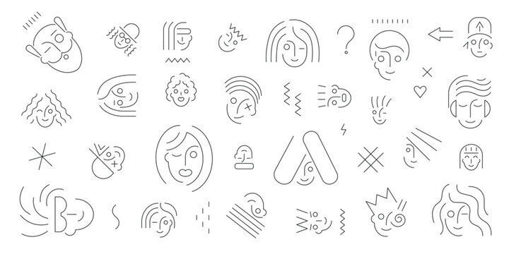 Faces of people line icon set ,isolated human head sign and symbol , vector background