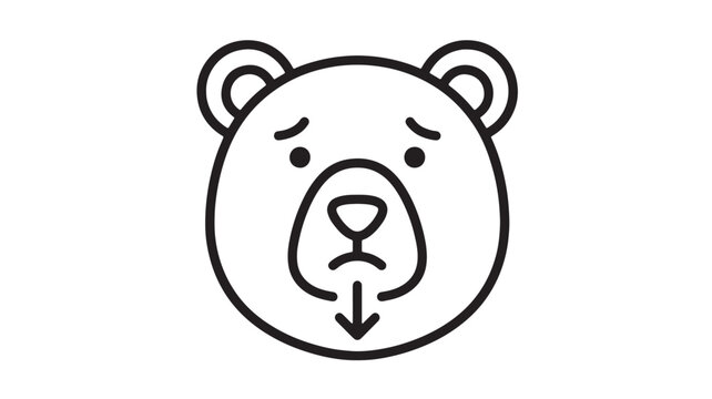 Bear face icon with hourglass symbol and downward arrow, minimalist black line art for risk or urgency themes