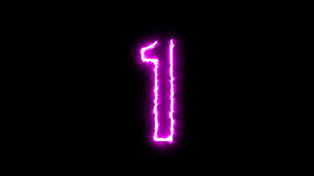 Modern purple neon patronus 5 to 1 second digital countdown timer in 4K with alpha channel and transparent background.