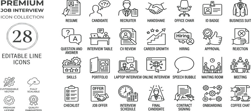 Job Interview Collection 28 Editable Icons for Resume, Candidate, Hiring, and More