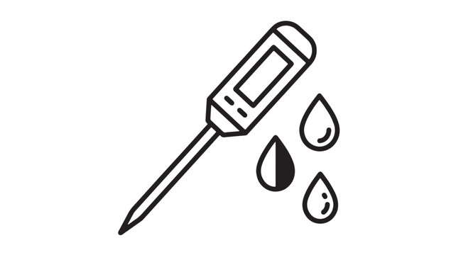 Medical insulin pen icon with needle and droplet symbols for diabetes care and health monitoring illustration
