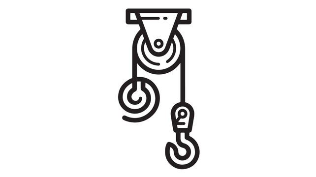Winch hook icon with pulley mechanism and circular lines, simple black flat design for lifting and hauling UI
