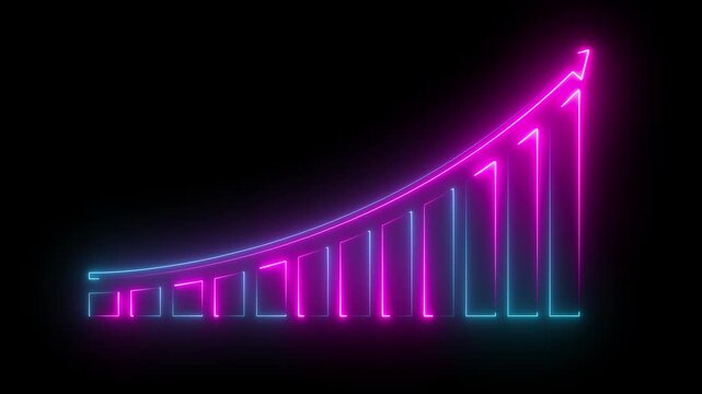 Neon business graph animation increased. Abstract neon line business graph animation. Abstract business growth and start up business concept, growth concept. increased graph of success business. 
