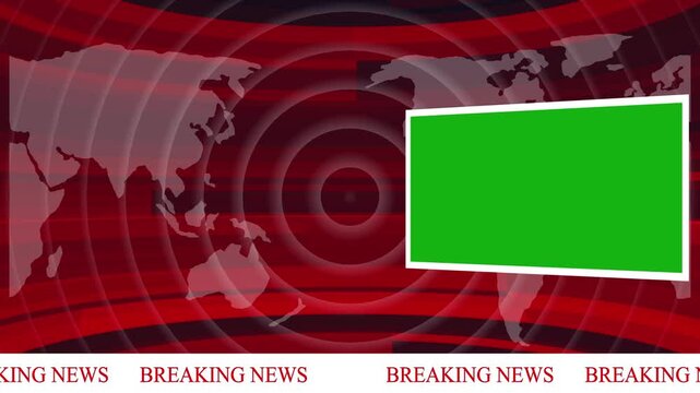 Breaking News Template intro for TV broadcast news show program with breaking news text against global spinning earth cyber and futuristic style. Green screen breaking news template with radio waves