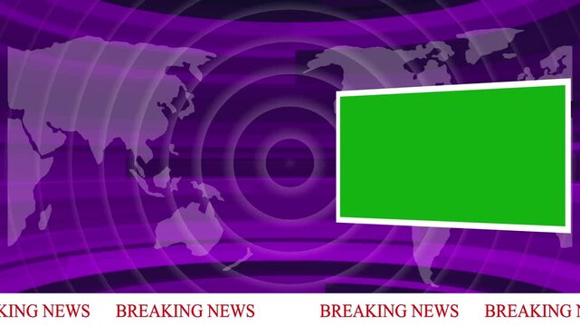 Breaking News Template intro for TV broadcast news show program with breaking news text against global spinning earth cyber and futuristic style. Green screen breaking news template with radio waves